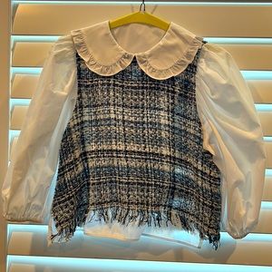 Zara poplin and knit top size S.  Worn once . EUC.
